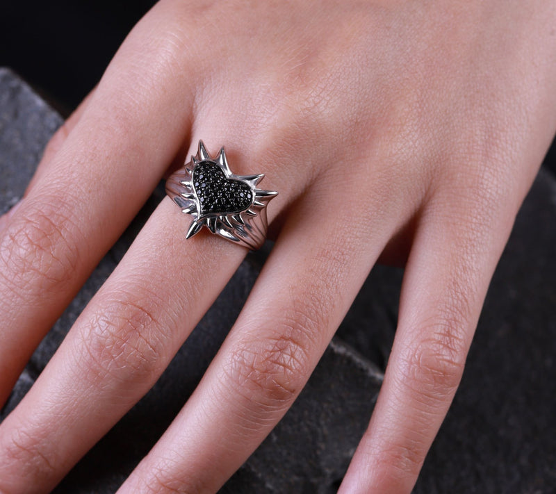 Margo Manhattan Sterling Black Spinel Heart Spike Ring — View 6