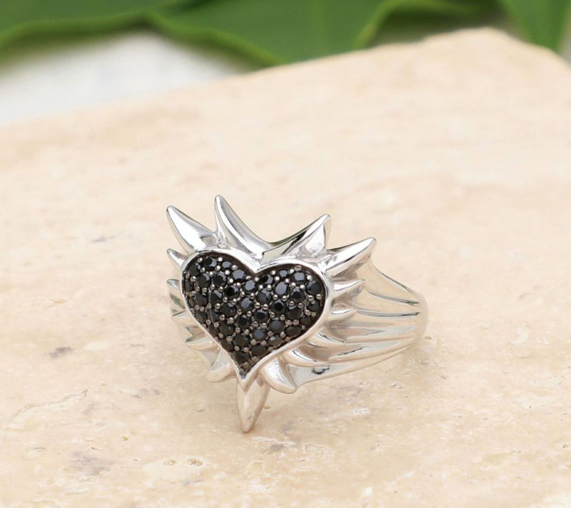 Margo Manhattan Sterling Black Spinel Heart Spike Ring — View 5