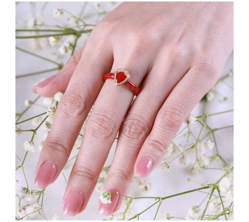 Goddaughters Enamel Love Knot Heart Ring,14k Gold Clad — View 5