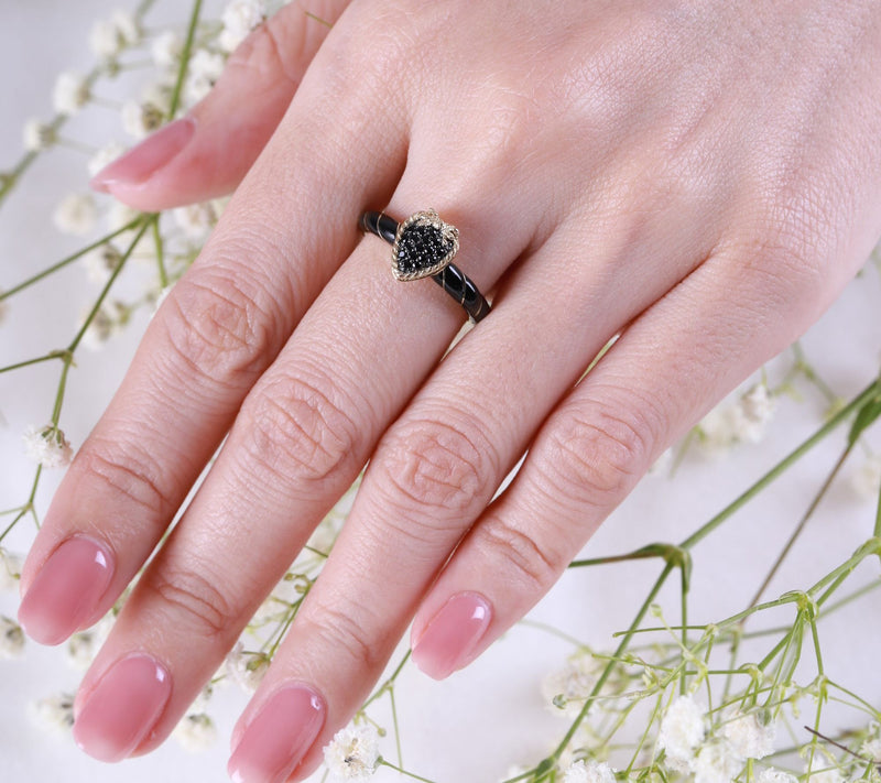 Goddaughters Black Spinel Love Knot Heart Ring,14k Clad — View 5