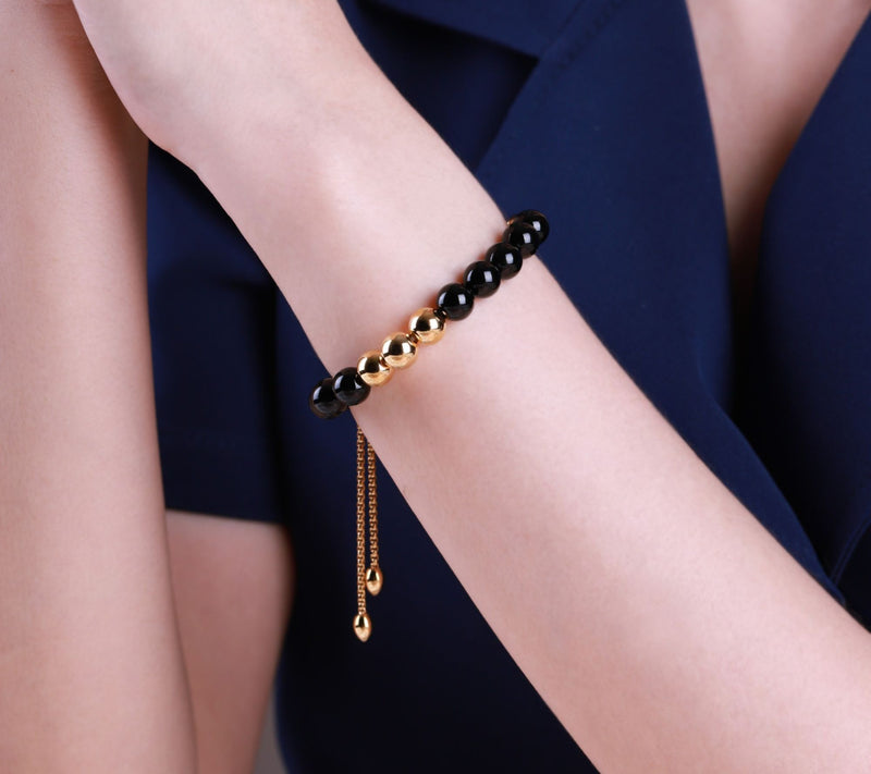 Elyse Ryan 14K Gold Clad & Onyx Adjustable Bead  Bracelet — View 7