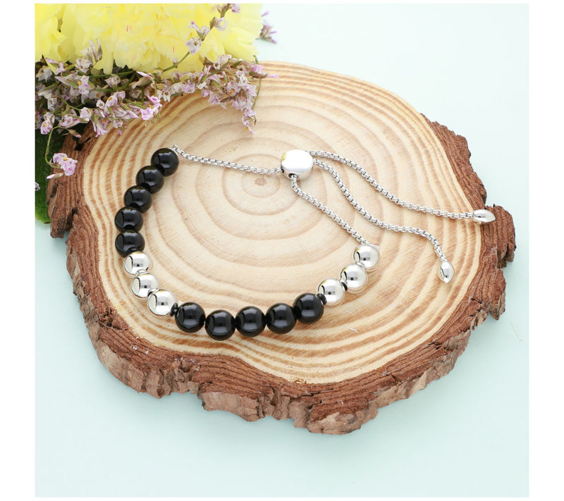 Elyse Ryan Sterling Silver & Onyx Adjustable Be ad Bracelet — View 6