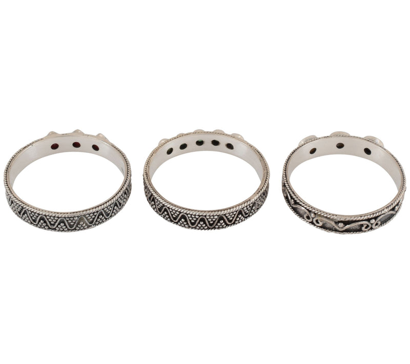 Artisan Crafted Sterling Cultured Pearl & Gemstone Ring Set — View 6