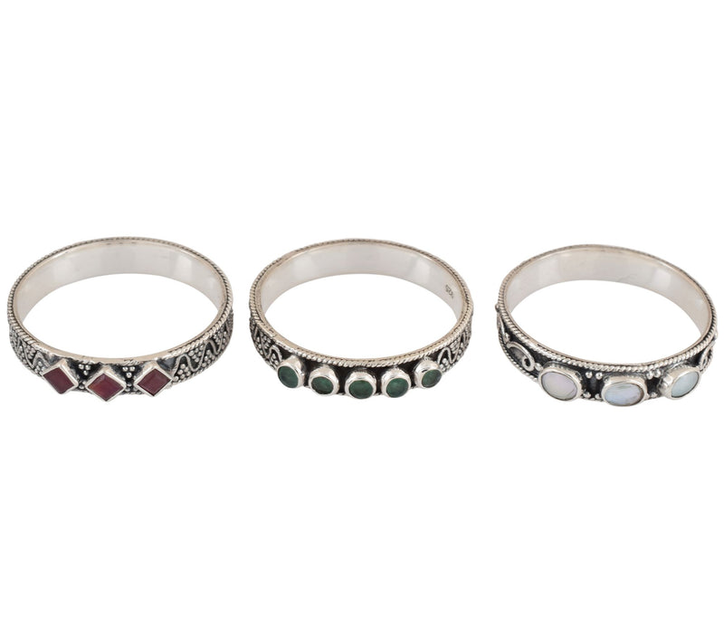Artisan Crafted Sterling Cultured Pearl & Gemstone Ring Set — View 5