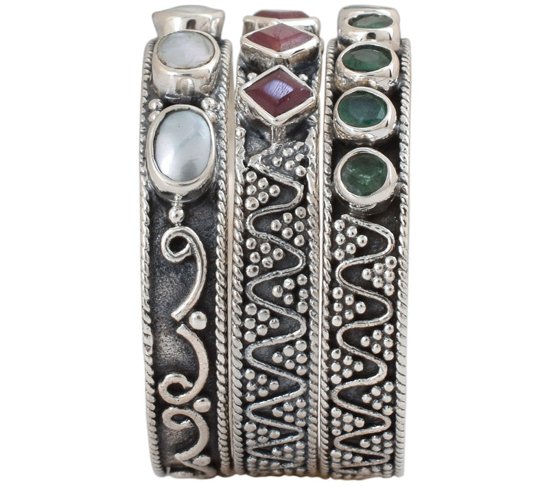 Artisan Crafted Sterling Cultured Pearl & Gemstone Ring Set — View 4