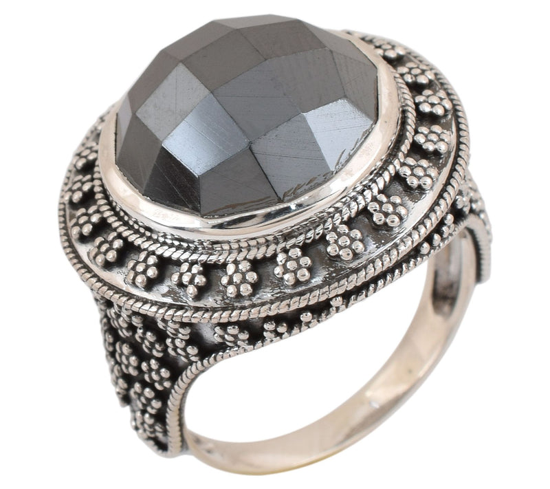 Artisan Crafted Hematite Round Oxidized Ring, Sterling — Main view