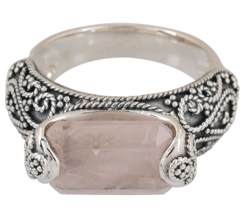Artisan Crafted Sterling Silver Rose Quartz Oxidized Ring — Main view