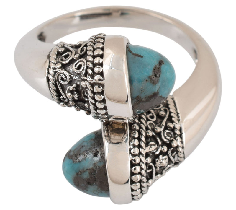 Artisan Crafted Sterling Turquoise East West Oxidized Ring — View 4