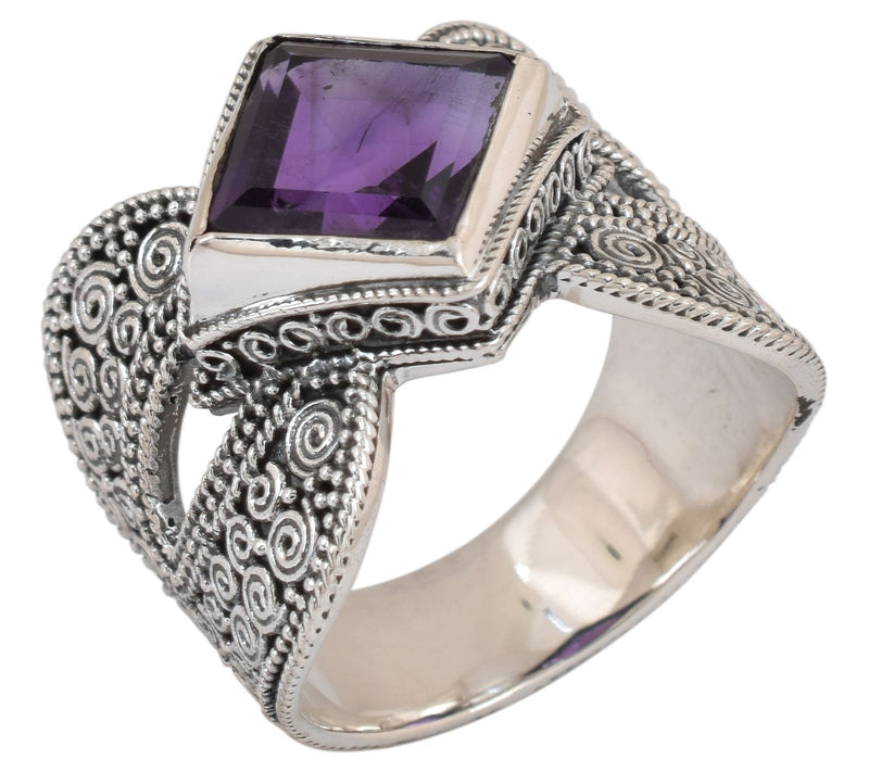 Artisan Crafted Sterling Silver Amethyst Oxidized Ring — Main view