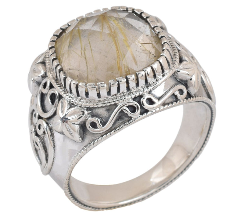 Artisan Crafted Sterling Golden Rutile Quartz Oxidized Ring — View 3