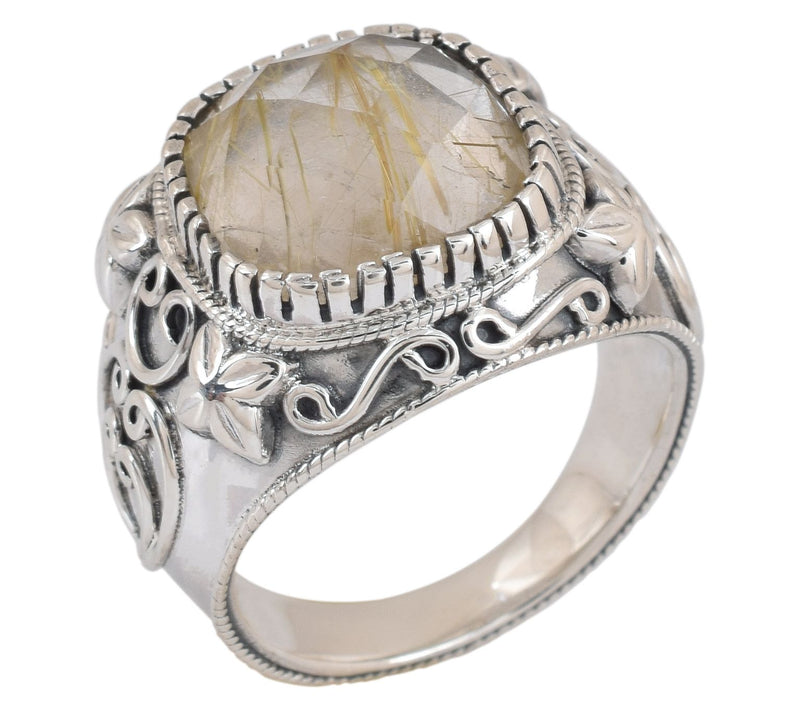 Artisan Crafted Sterling Golden Rutile Quartz Oxidized Ring — Main view