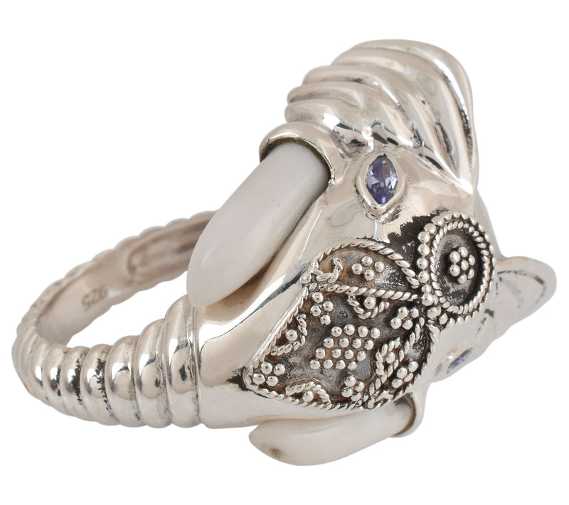 Artisan Crafted Sterling Silver Multi-GemstoneElephant Ring — View 6