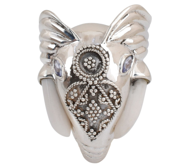 Artisan Crafted Sterling Silver Multi-GemstoneElephant Ring — View 4