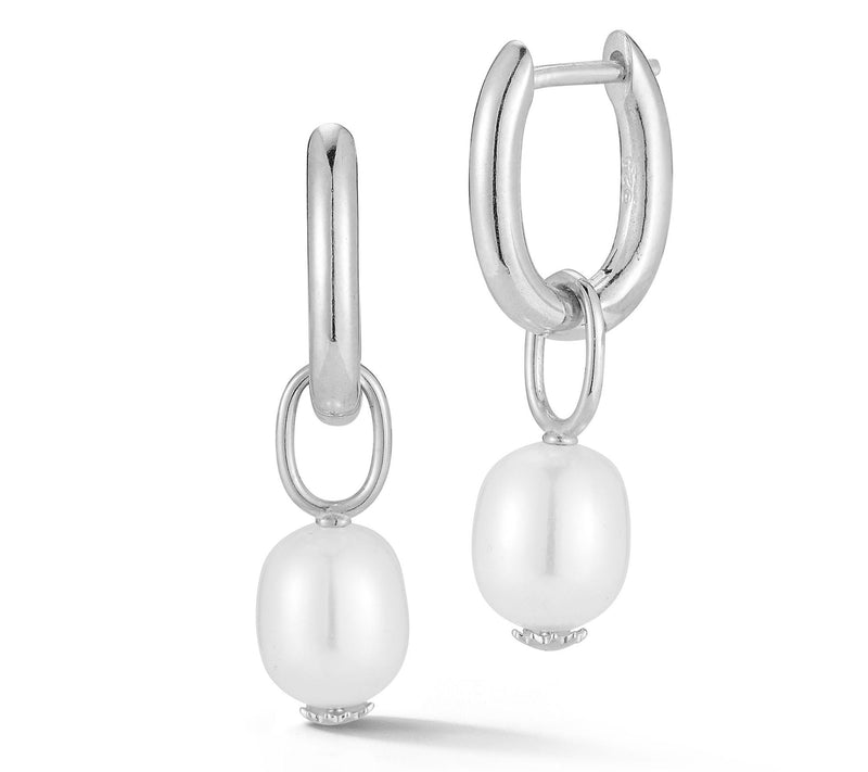 Sterlina Silver Cultured Pearl Dangle Charm Hug gies, Sterling — View 7