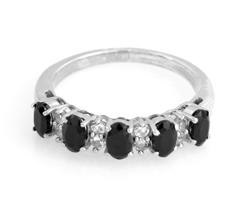 Affinity Gems Black Spinel & White Topaz Band Ring, Sterling — View 4