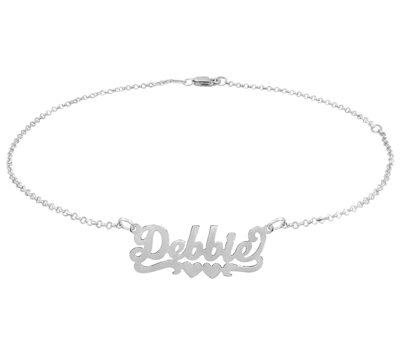 Sterling Silver Script Name Double Heart Ankle Bracelet — View 3
