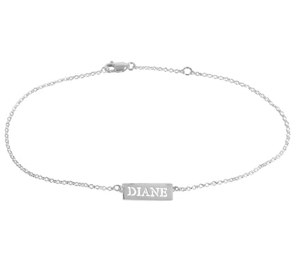 Sterling Silver Personalized Cut Out Name Bar A nkle Bracelet