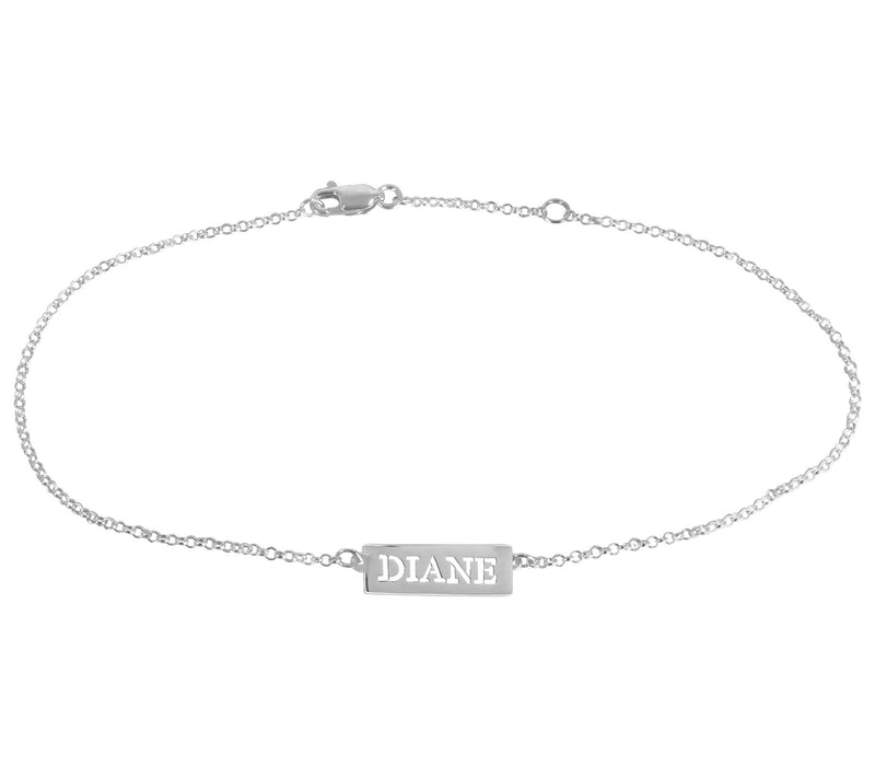 Sterling Silver Personalized Cut Out Name Bar A nkle Bracelet — Main view