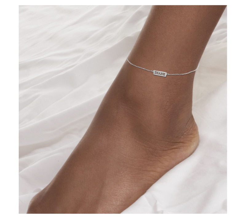 Sterling Silver Personalized Cut Out Name Bar A nkle Bracelet — View 4