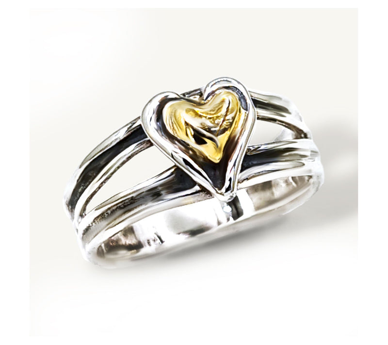 Hagit Sterling Silver & 14K Gold Heart Bridge Ring — Main view
