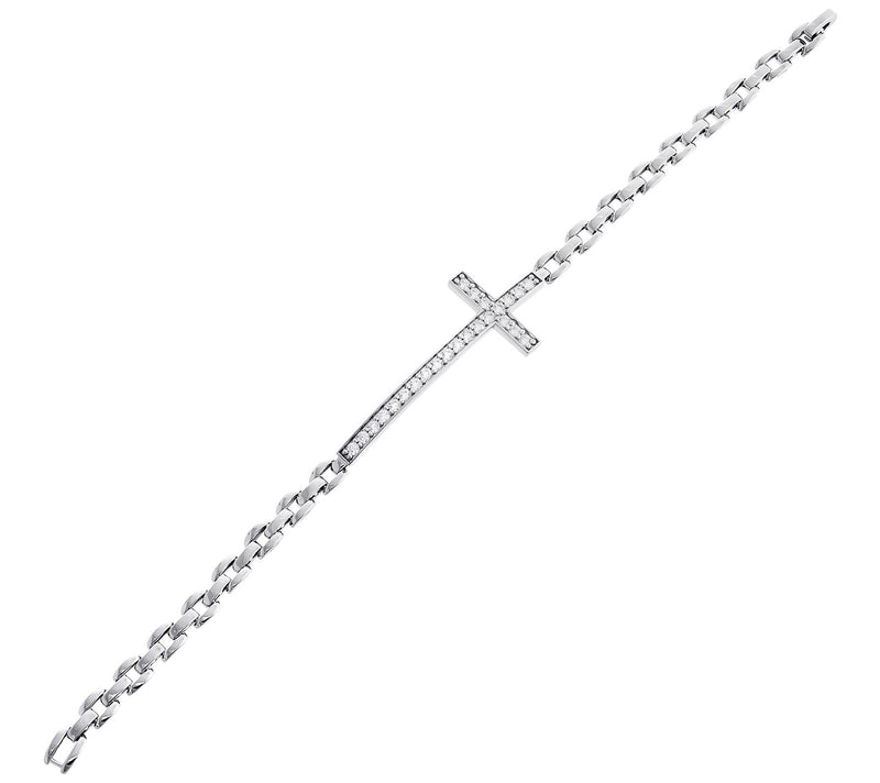 Diamonique 0.80 cttw Pave Cross Bracelet, Sterling Silver — View 3