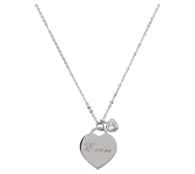 Diamonique Charm & Personalized Heart Necklace, Sterling — View 8