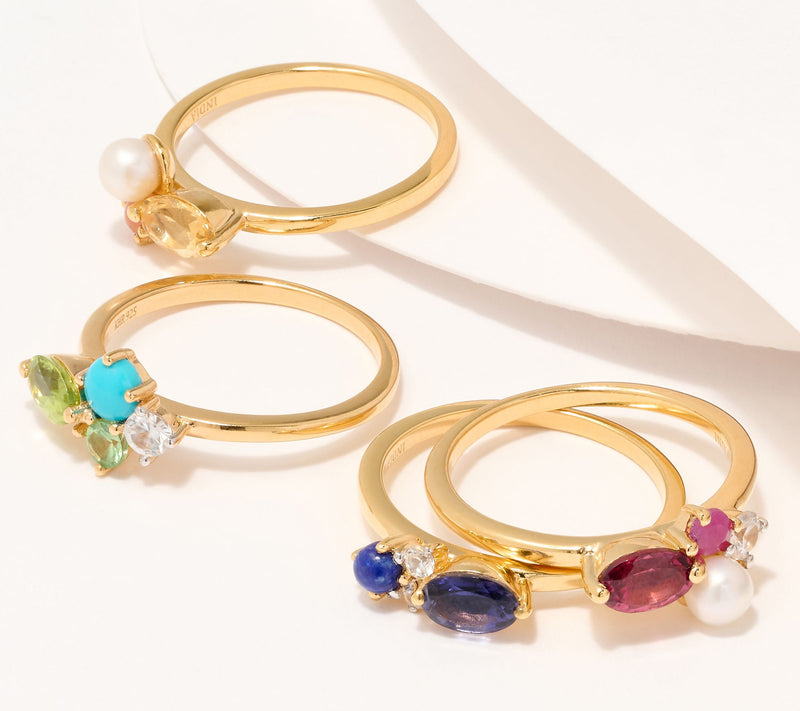 Affinity Gems 4 Multi Gemstone Stackable Ring, 14K-Plated Sterling — Main view