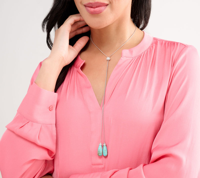 Affinity Gems Briolette Adjustable 30" Lariat Necklace Sterling Silver — View 3