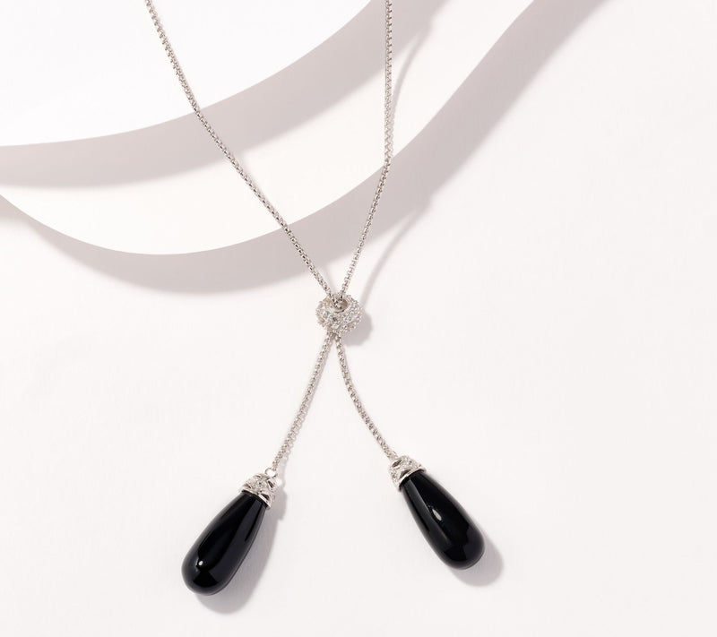 Affinity Gems Briolette Adjustable 30" Lariat Necklace Sterling Silver — View 11