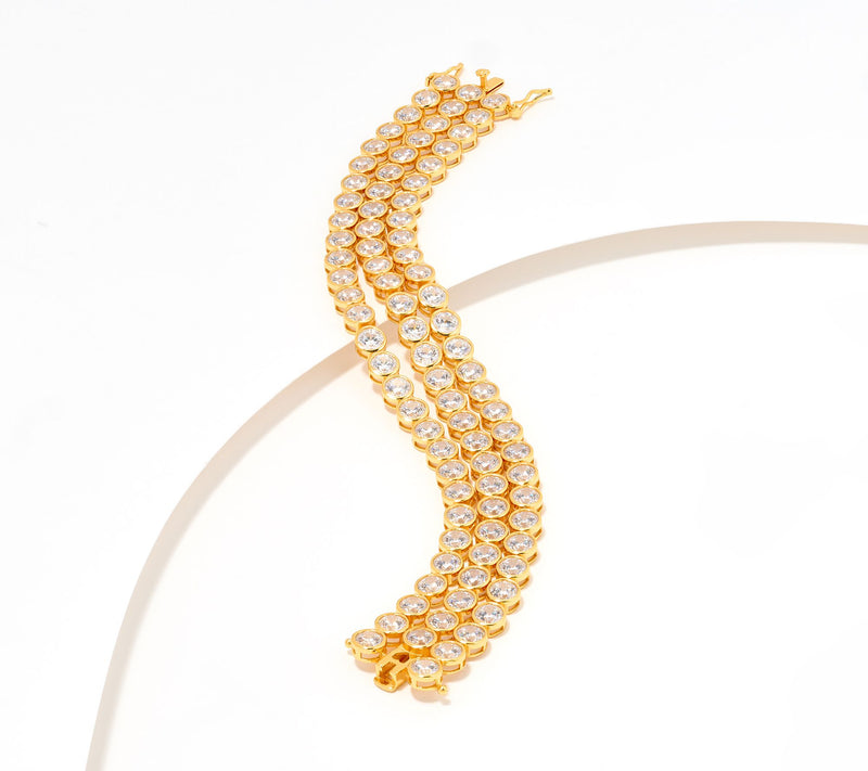 Diamonique Triple Strand Bezel Set Bracelet, Sterling Silver — View 6