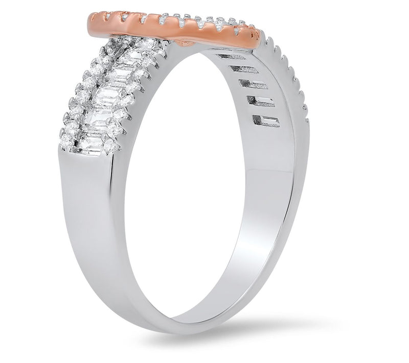 Sterling Silver & Rosetone Baguette Heart Ring — View 4