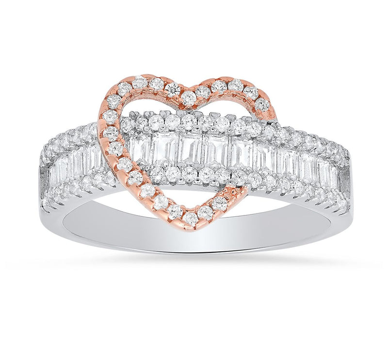Sterling Silver & Rosetone Baguette Heart Ring — View 3