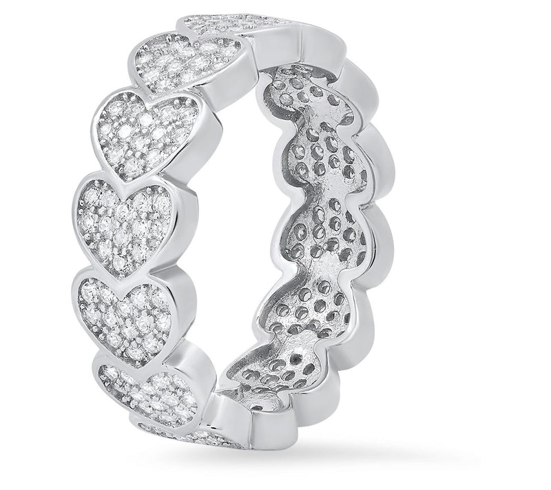 Sterling Silver Pave Hearts Eternity Band Ring — View 4