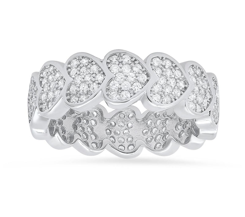 Sterling Silver Pave Hearts Eternity Band Ring — View 3