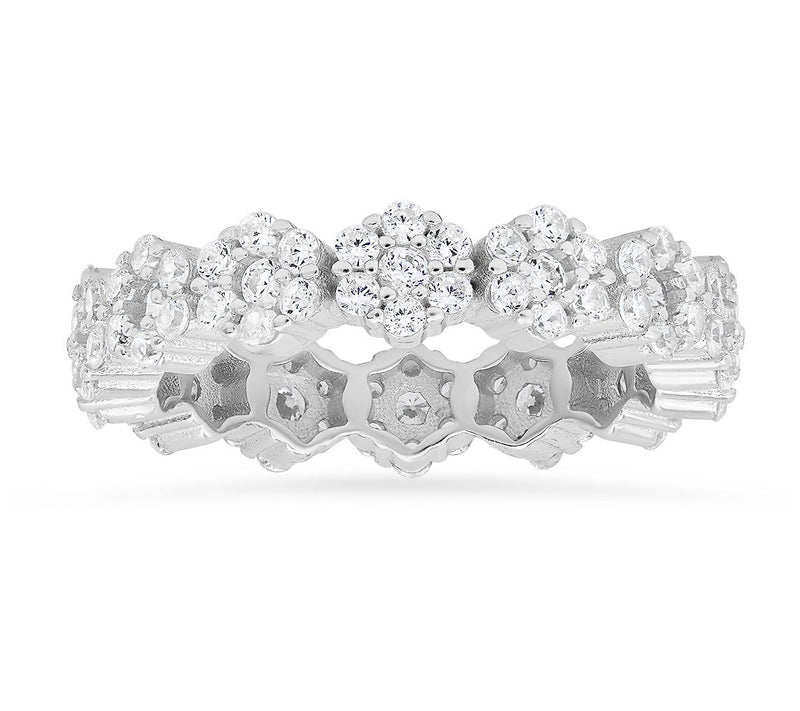 Sterling Silver Pave Flower Eternity Band Ring — View 5