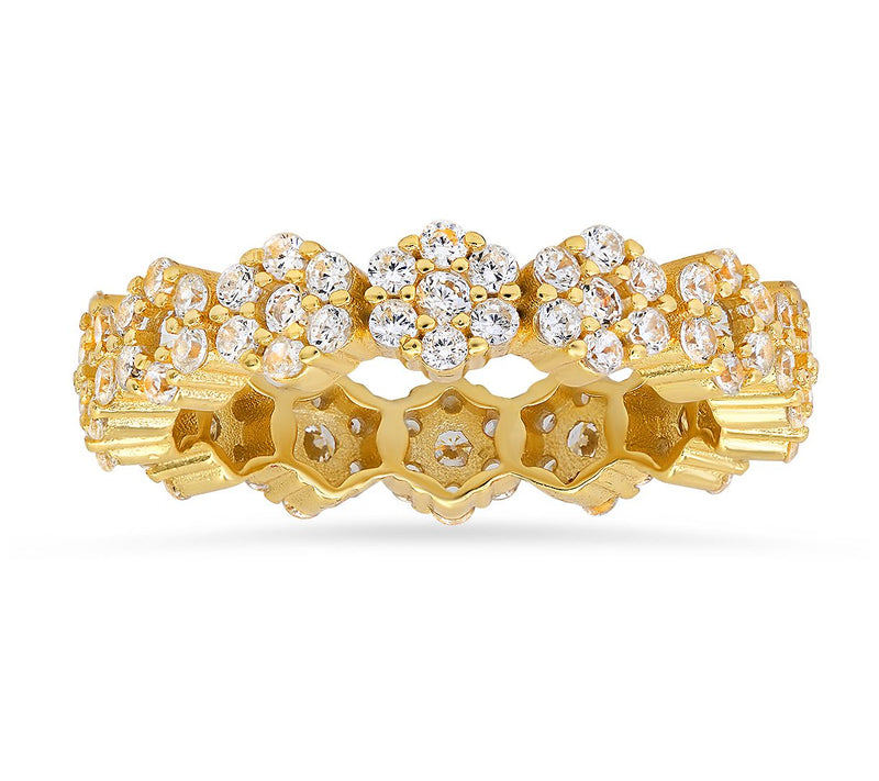 Sterling Silver Pave Flower Eternity Band Ring — View 6