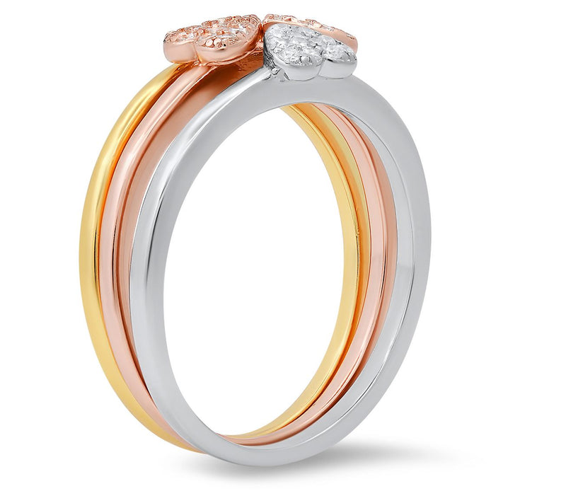 Sterling Silver Tri-Color Pave Heart Stackable ing Set — View 5