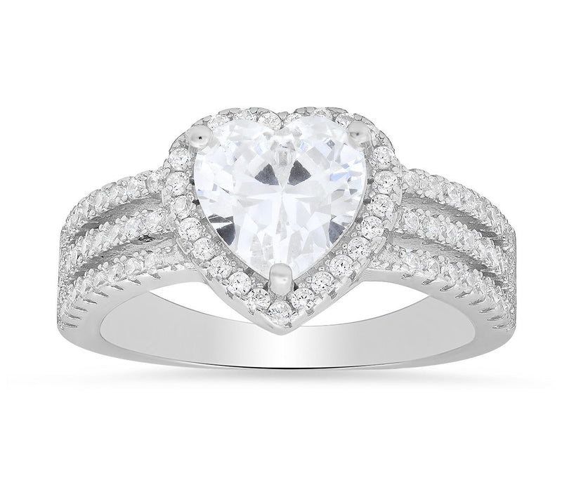 Sterling Silver Triple Row Heart Halo Ring — View 5