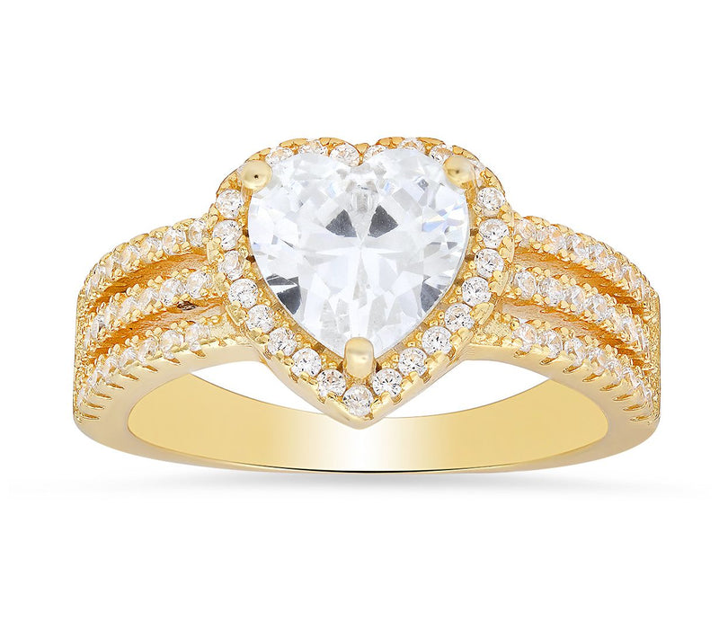 Sterling Silver Triple Row Heart Halo Ring — View 6