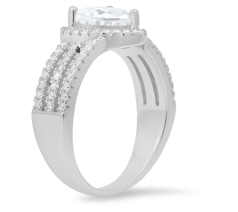 Sterling Silver Triple Row Heart Halo Ring — View 2