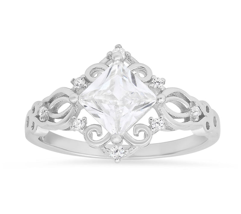 Sterling Silver Princess-Cut Filigree Ring — Main view