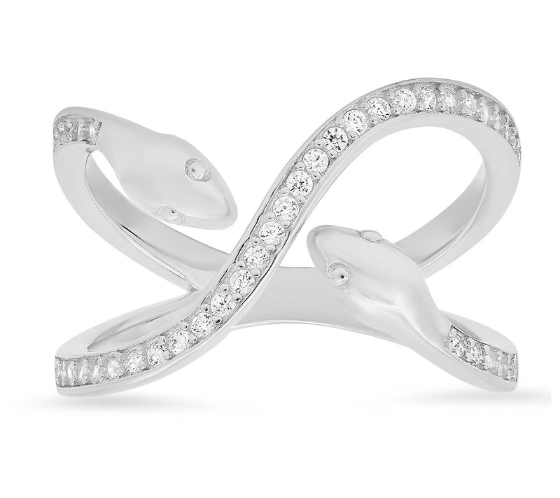 Sterling Silver Pave Bypass Snake Ring — View 3