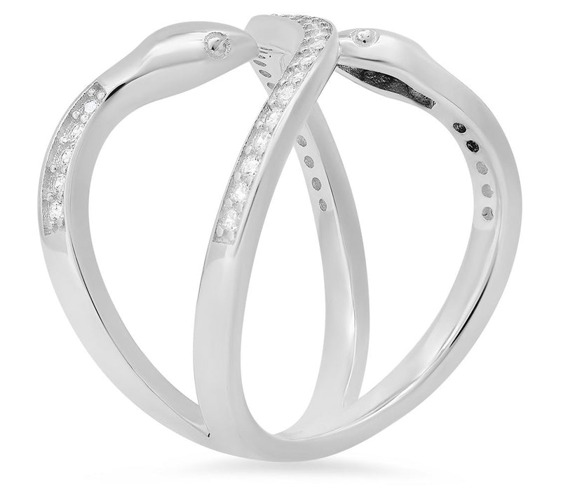 Sterling Silver Pave Bypass Snake Ring — View 4
