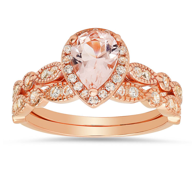 Rosetone Sterling 1.80 cttw Halo Stackable RingSet — View 3