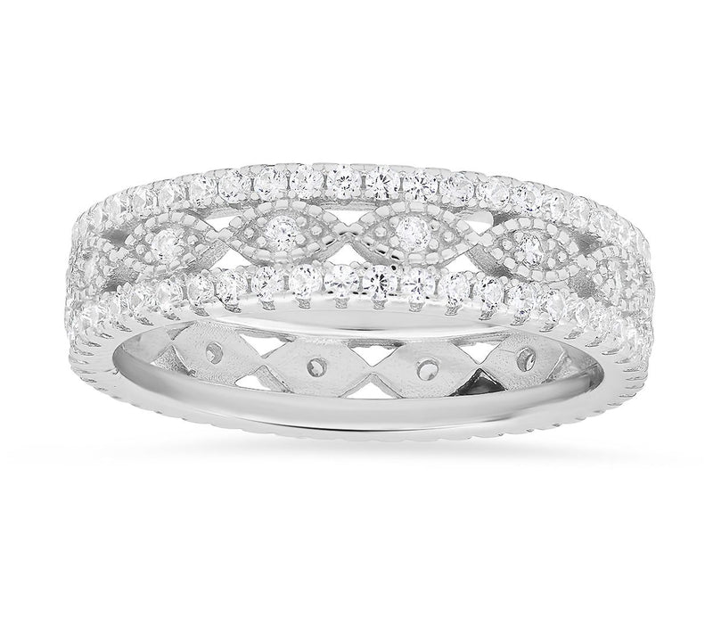 Sterling Silver Pave Vintage Eternity Band Ring — Main view