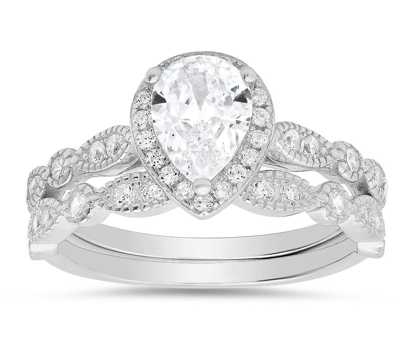 Sterling Silver Pear Cut Stackable Ring Set — View 5