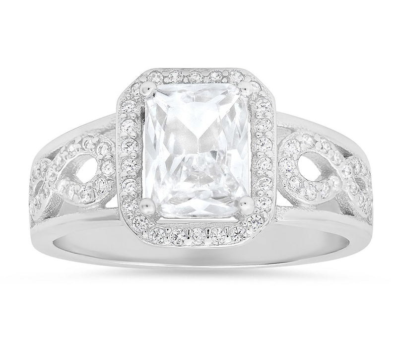 Sterling Silver Emerald-Cut Halo Infinity Ring — View 2