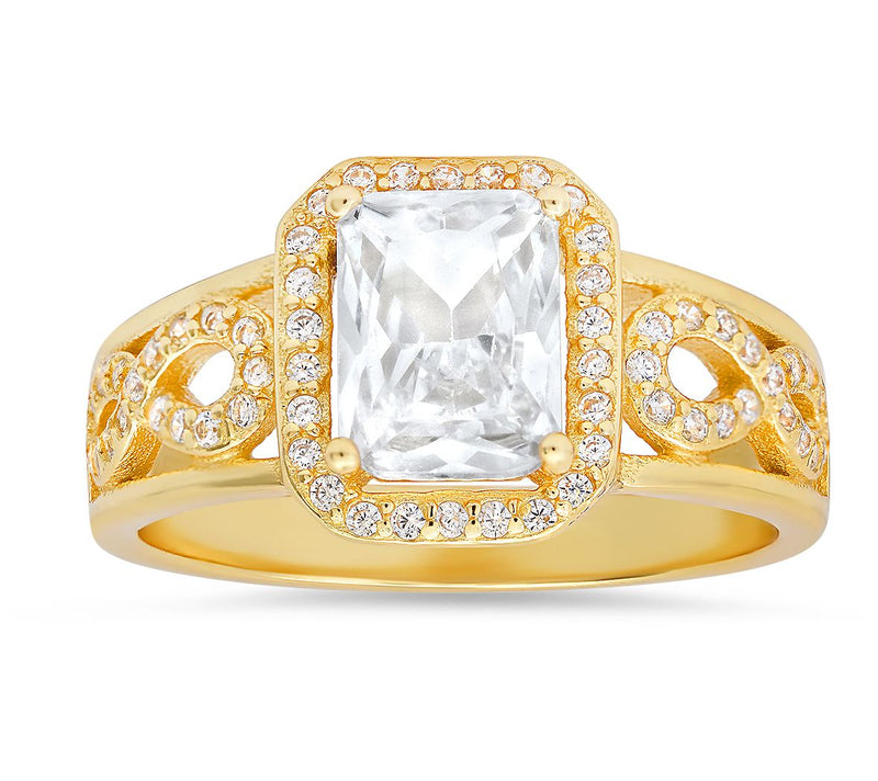 Sterling Silver Emerald-Cut Halo Infinity Ring — View 6