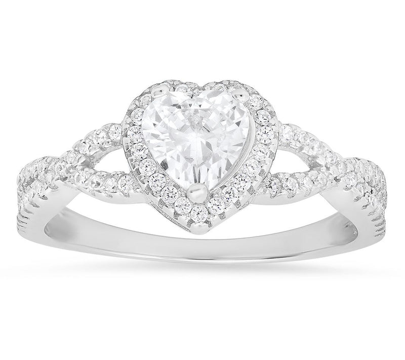 Sterling Silver Heart-Cut Halo Open Band Ring — View 5