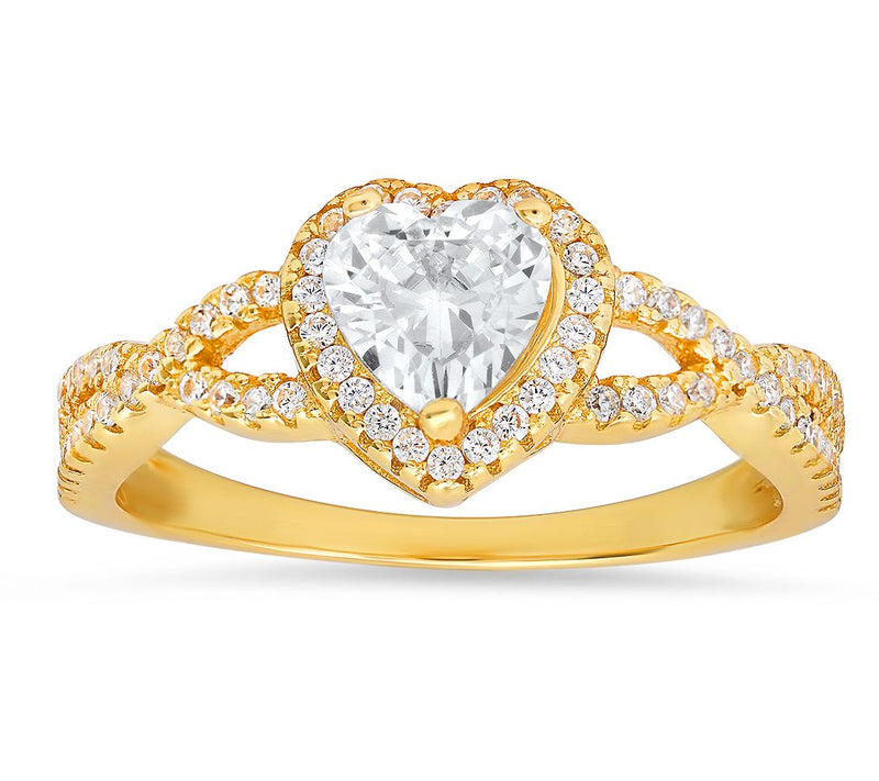 Sterling Silver Heart-Cut Halo Open Band Ring — Main view